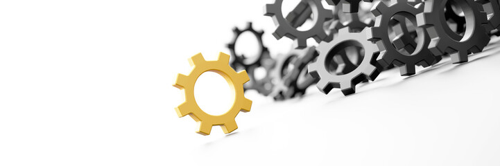 Infinite gears background with a winner. 3d rendering background, teamwork and leadership concepts