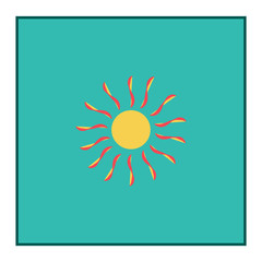 The sun sign in blue square.