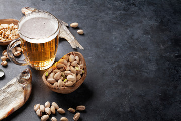 Lager beer and snacks
