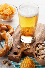 Lager beer and snacks