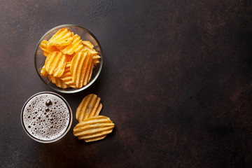 Lager beer and snacks