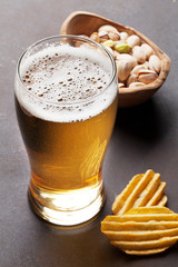 Lager beer and snacks