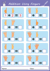 addition using fingers, math worksheet