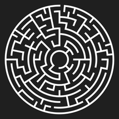 Circle Maze. Labyrinth with Entry and Exit. Find the Way Out Concept. Vector Illustration.