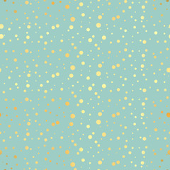 Gold circle seamless pattern. Abstract gold geometric modern background. Vector illustration. Shiny backdrop. Texture of gold foil. Art deco style. Polka dots, confetti.