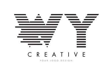WY W Y Zebra Letter Logo Design with Black and White Stripes