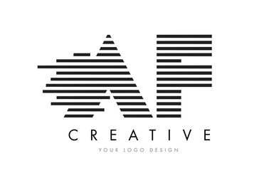 AF A F Zebra Letter Logo Design with Black and White Stripes