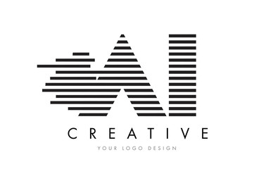 AI A I Zebra Letter Logo Design with Black and White Stripes