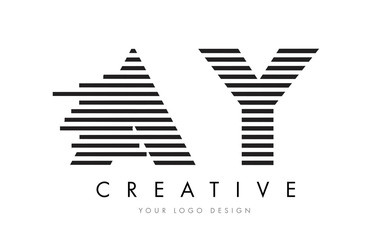 AY A Y Zebra Letter Logo Design with Black and White Stripes