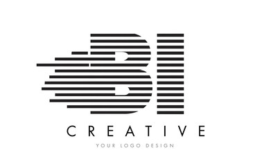 BI B I Zebra Letter Logo Design with Black and White Stripes
