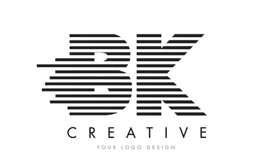 BK B K Zebra Letter Logo Design with Black and White Stripes