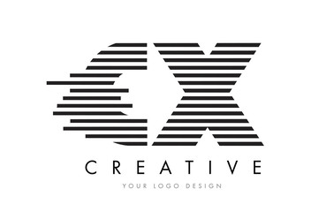 CX C X Zebra Letter Logo Design with Black and White Stripes