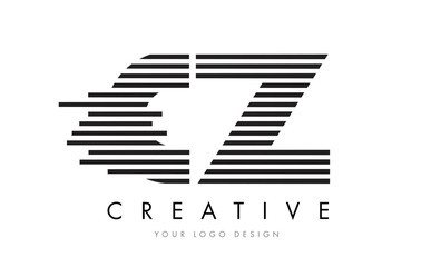 CZ C Z Zebra Letter Logo Design with Black and White Stripes