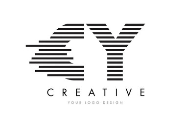 CY C Y Zebra Letter Logo Design with Black and White Stripes