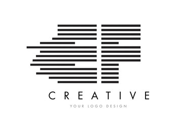 EF E F Zebra Letter Logo Design with Black and White Stripes