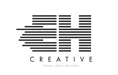 EH E H Zebra Letter Logo Design with Black and White Stripes