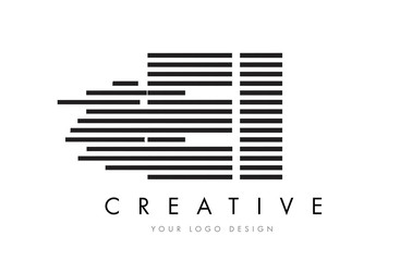 EI E I Zebra Letter Logo Design with Black and White Stripes