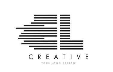 EL E L Zebra Letter Logo Design with Black and White Stripes