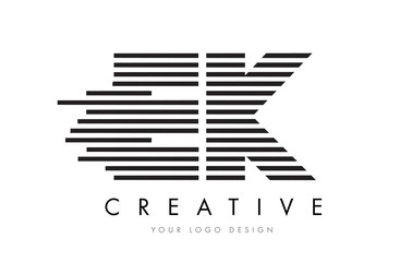 EK E K Zebra Letter Logo Design with Black and White Stripes
