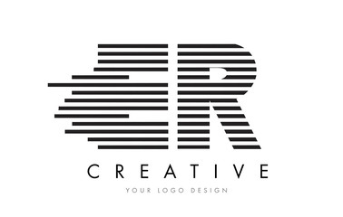 ER E R Zebra Letter Logo Design with Black and White Stripes