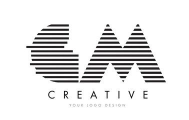 GM G M Zebra Letter Logo Design with Black and White Stripes