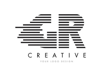 GR G R Zebra Letter Logo Design with Black and White Stripes