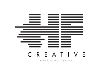 HF H F Zebra Letter Logo Design with Black and White Stripes