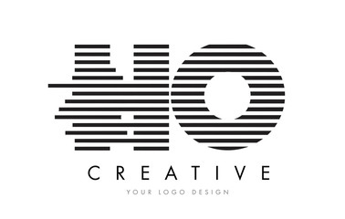 HO H O Zebra Letter Logo Design with Black and White Stripes