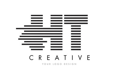 HT H T Zebra Letter Logo Design with Black and White Stripes