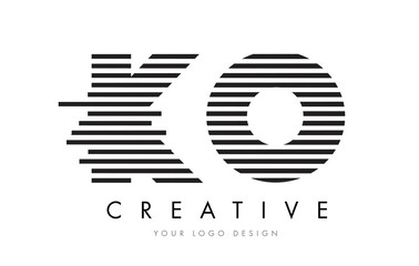 KO K O Zebra Letter Logo Design with Black and White Stripes
