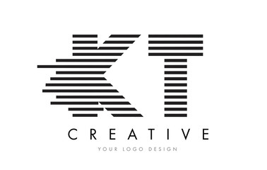 KT K T Zebra Letter Logo Design with Black and White Stripes