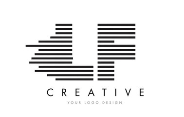 LF L F Zebra Letter Logo Design with Black and White Stripes