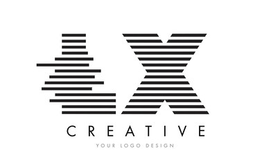 LX L X Zebra Letter Logo Design with Black and White Stripes