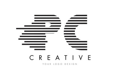 PC P C Zebra Letter Logo Design with Black and White Stripes