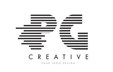 PG P G Zebra Letter Logo Design with Black and White Stripes