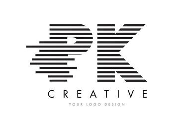 PK P K Zebra Letter Logo Design with Black and White Stripes