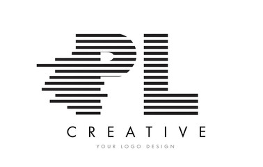 PL P L Zebra Letter Logo Design with Black and White Stripes