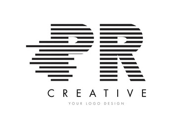 PR P R Zebra Letter Logo Design with Black and White Stripes