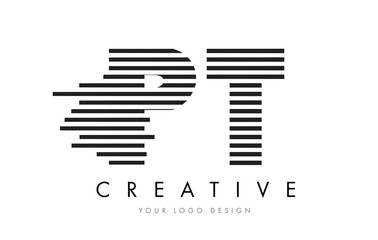 PT P T Zebra Letter Logo Design with Black and White Stripes