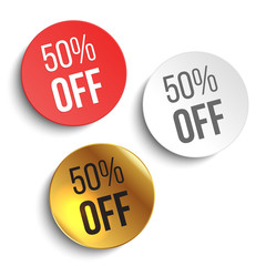 Set of color 50% off buttons or badges. Vector illustration.