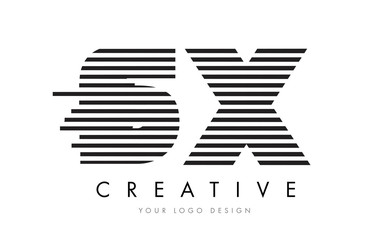 SX S X Zebra Letter Logo Design with Black and White Stripes