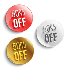 Set of color 50% off buttons or badges. Vector illustration.
