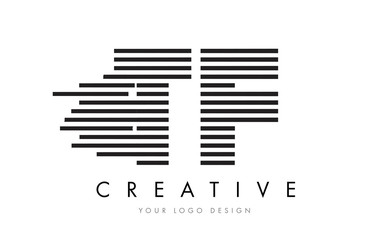 TF T F Zebra Letter Logo Design with Black and White Stripes