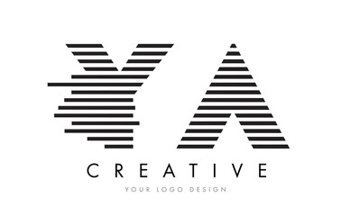 YA Y A Zebra Letter Logo Design with Black and White Stripes