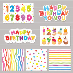 Fototapeta na wymiar Birthday celebration set. Numbers and patterns.