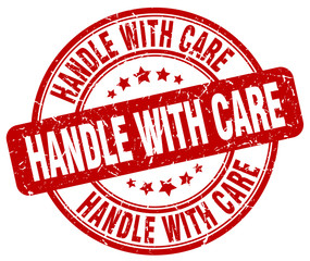handle with care red grunge round vintage rubber stamp