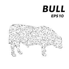The bull consists of points, lines and triangles. The polygon shape in the form of a silhouette of a bull on a white background Vector illustration.