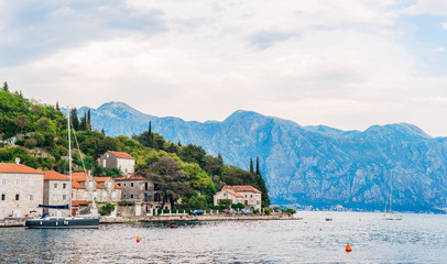 The old fishing town of Perast on the shore of Kotor Bay in Montenegro.