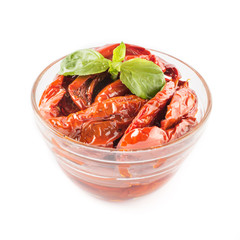 Italian appetizer - sundried tomato in bowl on the white background