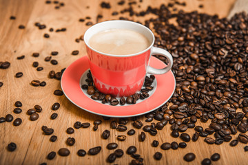 cappuccino with coffee beans
